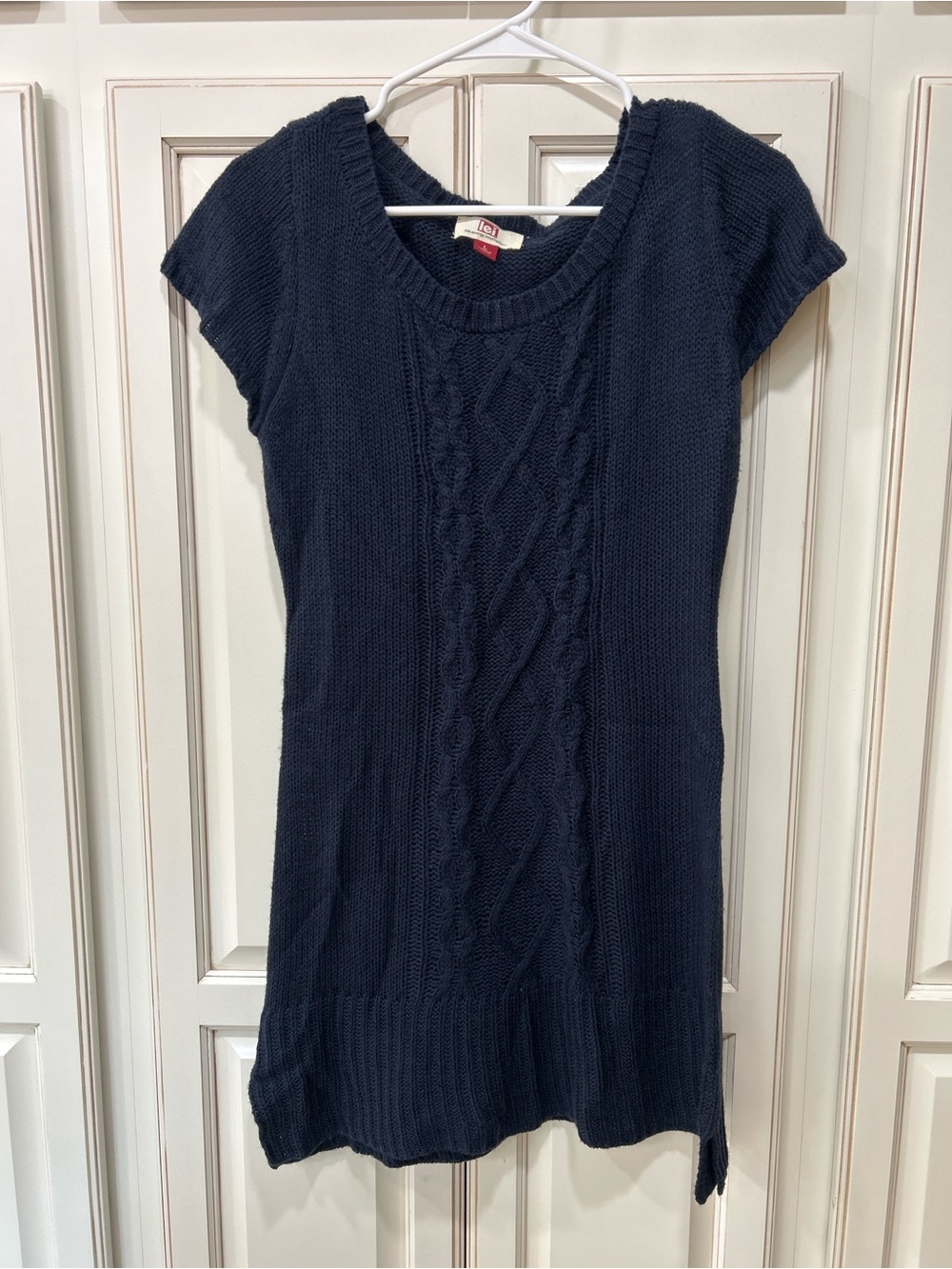lei Navy Cable-Knit Short Sleeve Casual Dress